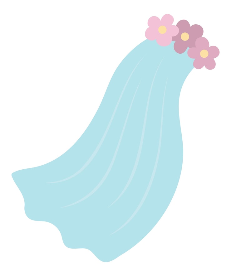 Vector vector veil icon bride clothes illustration cute just married girl accessory wedding ceremony picture cute lady blue vailing with pink flowers