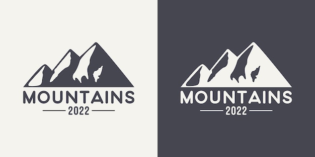 손으로 그린 산이 있는 벡터 벤티지 라벨 2022 스키 리조트 하이킹 등산 산악 자전거 로고 세트 드로잉 겨울 풍경 캠핑 디자인