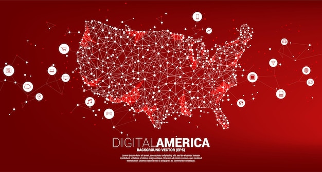 Vector verenigde staten kaart van polygon dot connect lijn met digitale lifestyle icoon. concept voor amerika digitale netwerkverbinding.