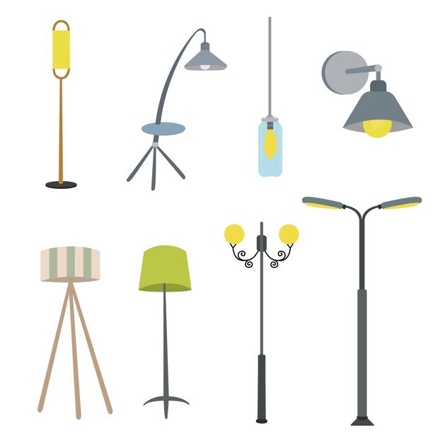 Vector vector verschillende soorten cartoon illustratie lamp set