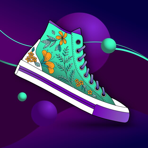 Vector versierde jongens en meisjes populaire straatkleding high top sneakers chucks gumshoes