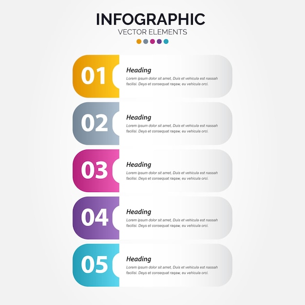 Design infografico verticale vettoriale con icone 5 opzioni o 5 passaggi diagramma di flusso diagramma di flusso grafico delle informazioni