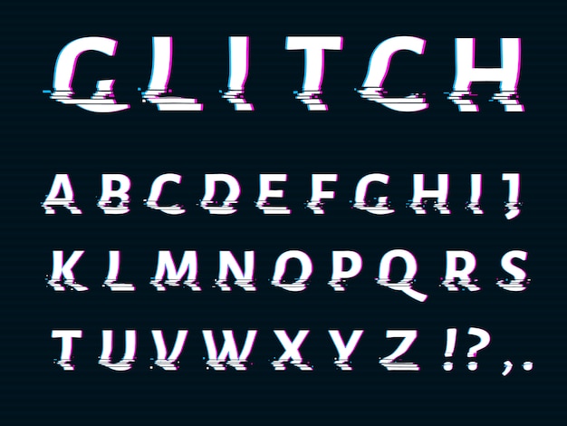 Vector vervormd glitch lettertype.