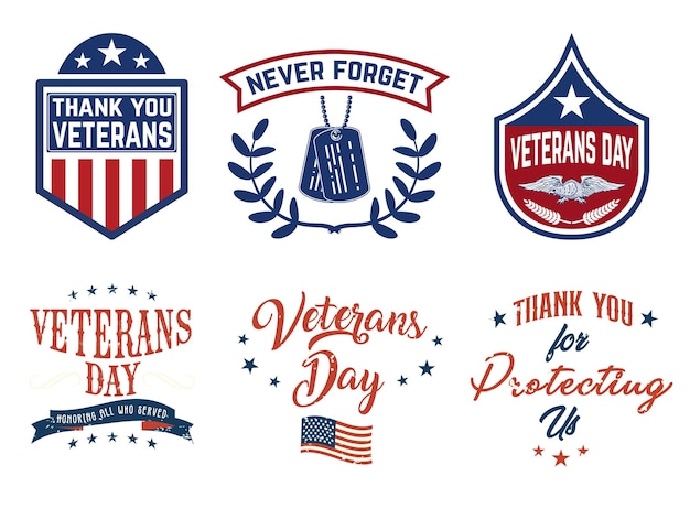 Vector veterans day hand lettering flat design concept