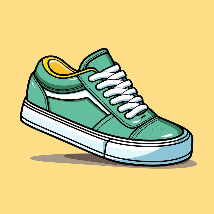 Vector vector of a vibrant green sneaker with a bold yellow top against a sunny yellow background