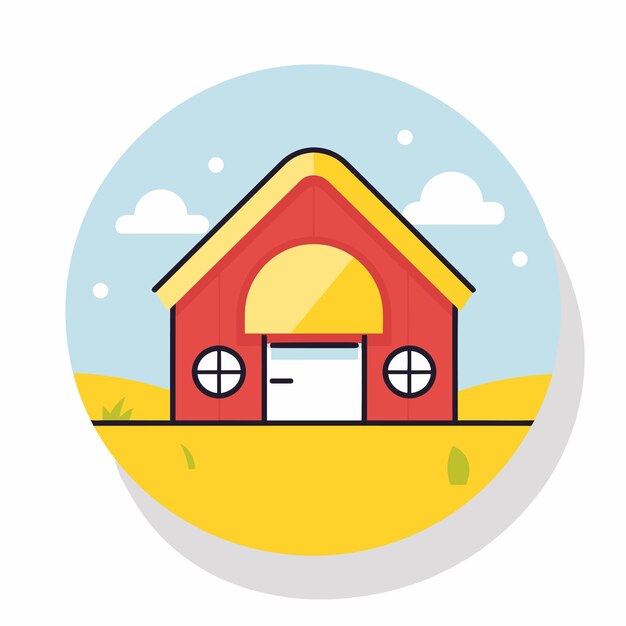 Vector vector of a vibrant red house with a sunny yellow roof in a modern architectural style