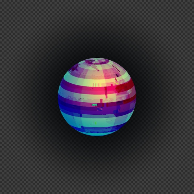 Vector vibrant various colors ball modern art graphic spheric design element glitch abstract digital damaged data file error on transparent dark background