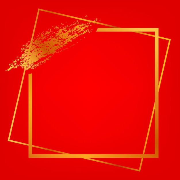 Vector vierkant frame en gouden krijtstreep voor maangerelateerd elementontwerp op rode achtergrond met kleurovergang