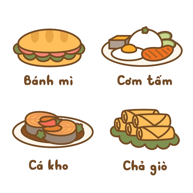 Vector vector vietnamese food sticker collection