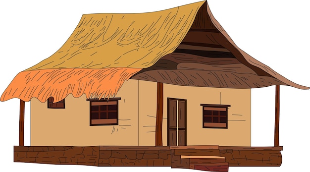 村の小屋と村の家のベクトル
