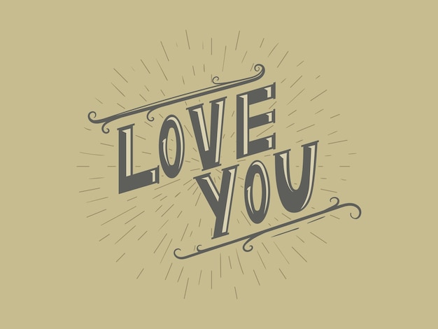 Vector vintage banner or gift card for valentine day with ornament and text love you.