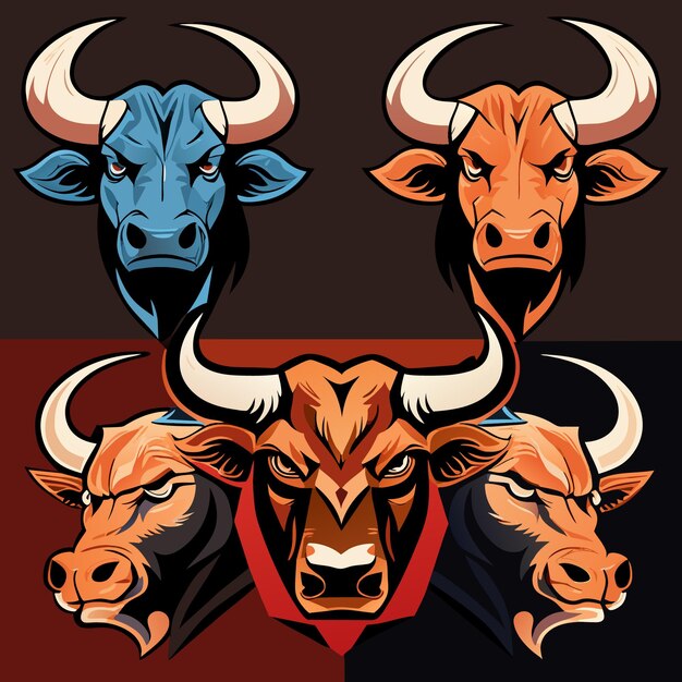 Vector vintage bull head concept flat design art