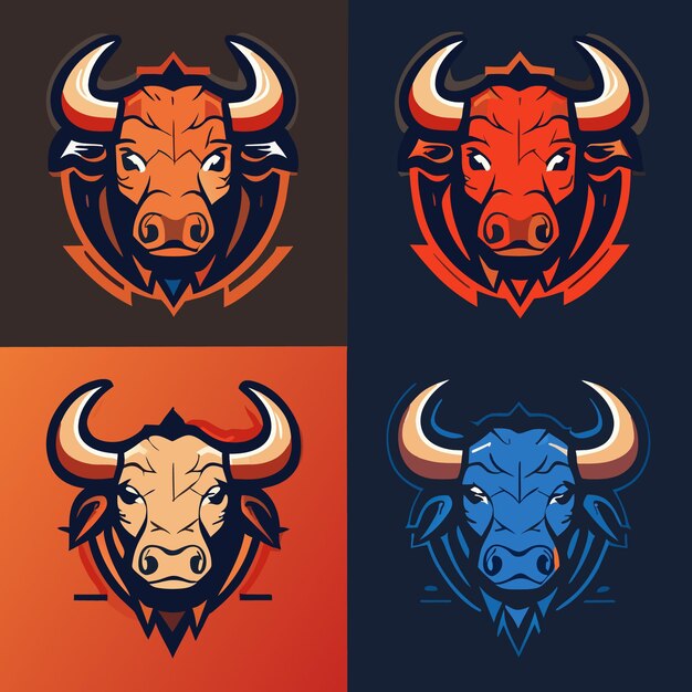 Vector vector vintage bull head design concept icon set