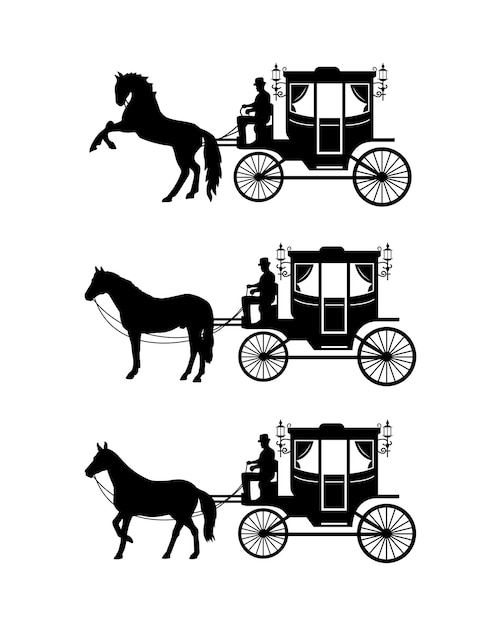 Vector vector vintage carriages with horses