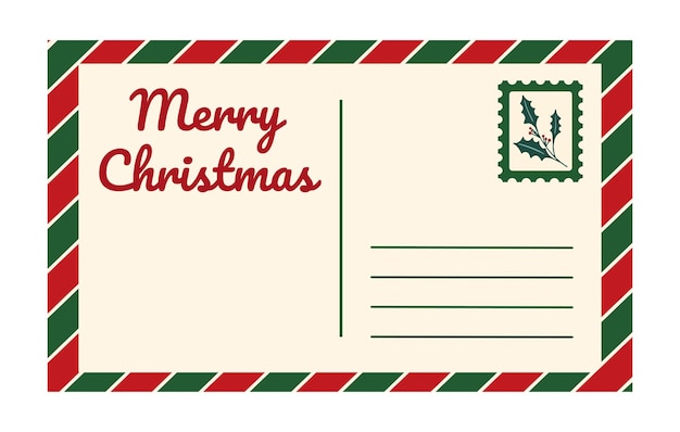 Vector vintage Christmas postcard template Empty old fashioned retro post card Merry Christmas