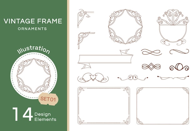 Vector vector vintage frame ornaments set1