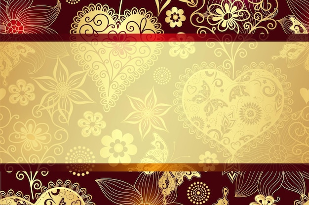 Vector vintage golden card with floral valentine pattern