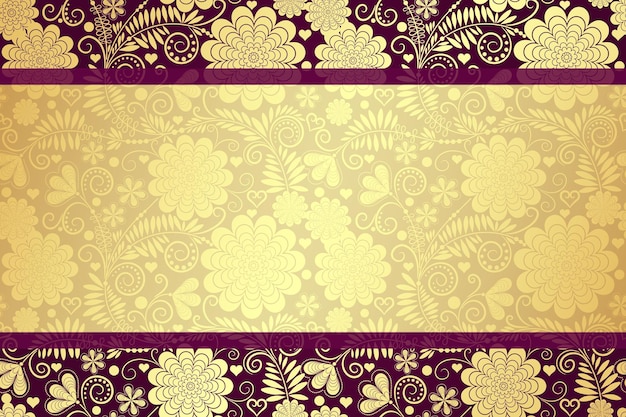 Vector vintage gradient golden card with floral pattern