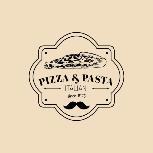 Vector vintage hipster Italiaans eten logo moderne pasta en pizza teken