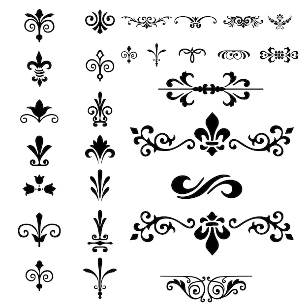 Vector vector vintage page decor with crowns, arrows and floral elements