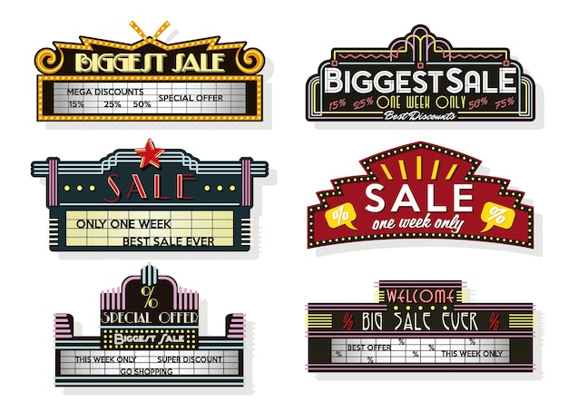 Vector Vintage Set van Lightboxes en Neon Signboards