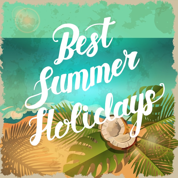 Vector vector vintage summer poster with beach