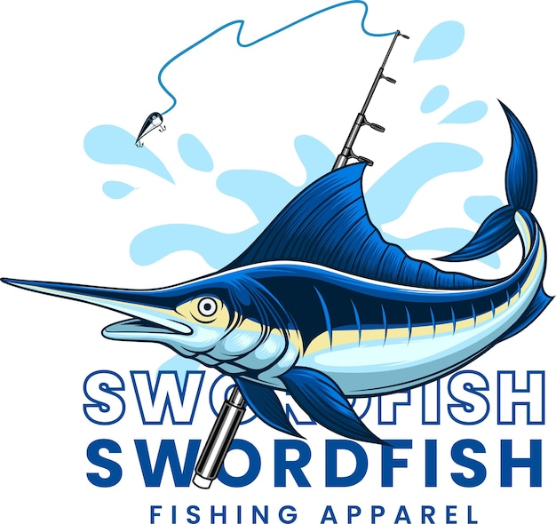 вектор винтажного дизайна футболки рыбалки на меч-рыбу