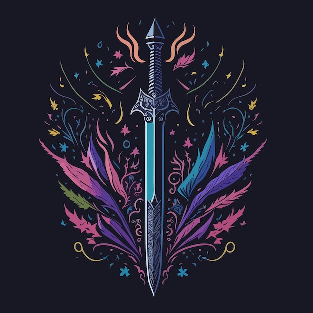 Vector vector vintage tattoo of sword design tshirt illustration colorful template