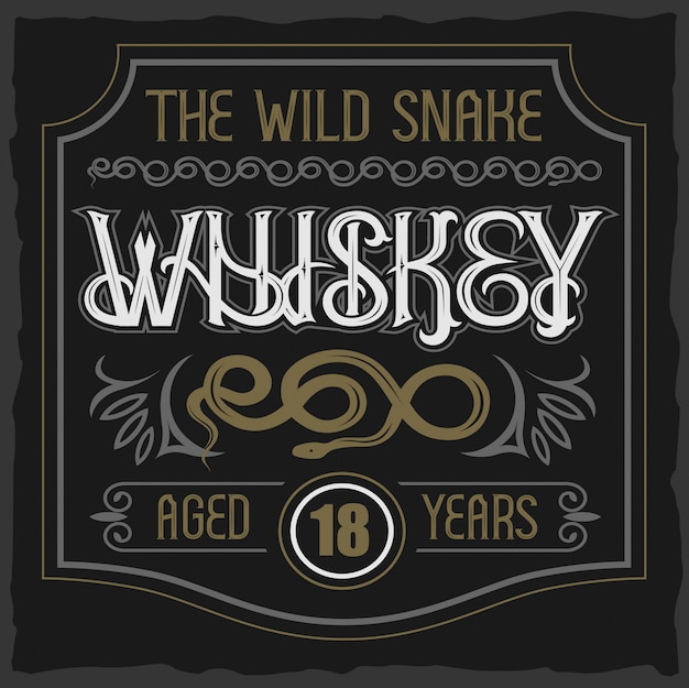 Carattere tipografico vintage vettoriale. il distintivo di whisky serpente selvaggio