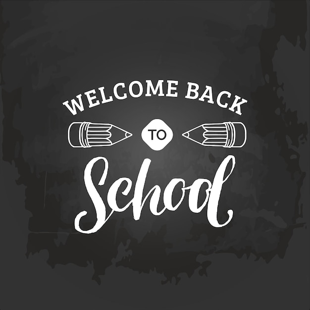 Vector vintage welcome back to school logo retro sign with pencil knowledge day design concept