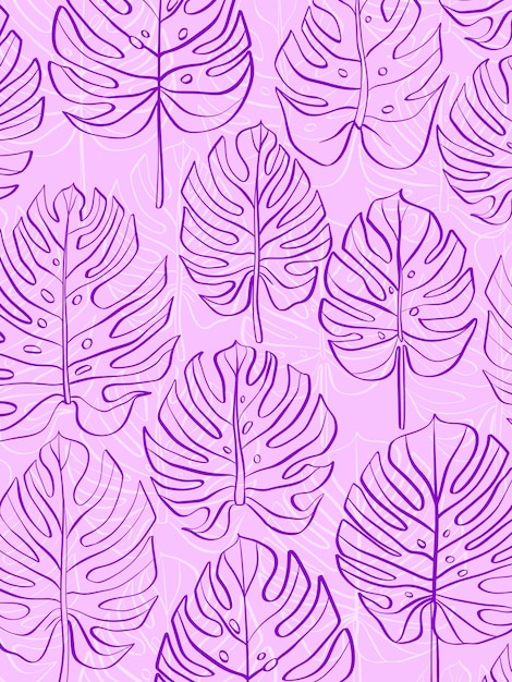 Vector violet card design template with monstera leaves