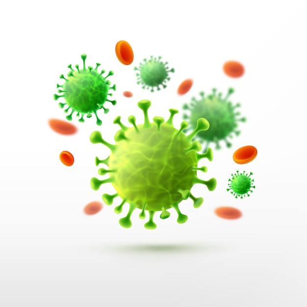 Vettore vettore di virus su sfondo bianco. cellula virale di microrganismi batteri germi, scienza della microbiologia della salute umana e concetto strabiliante del virus.