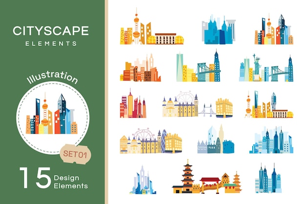 Vector vlakke Cityscape elementen Set1