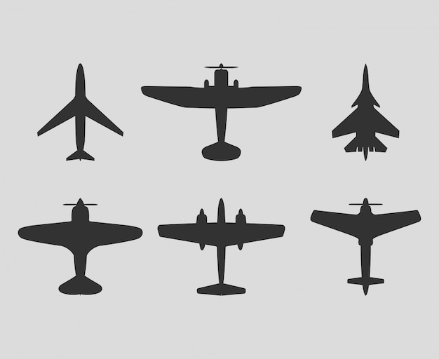 Vector vliegtuigen zwarte silhouet set vector pictogram