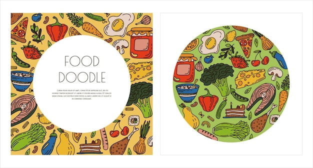 Vector voedsel doodle banners handgemaakte lijn kunst kaarten menu restaurant schets illustratie van gezonde f