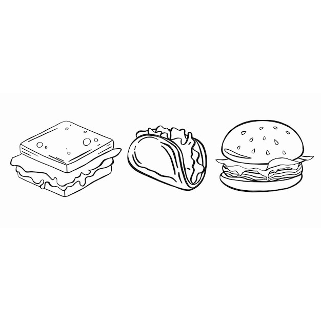 Vector voedsel scetch set Hamburger illustratie Vector illustratie