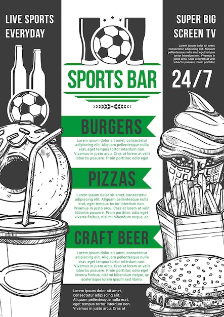 Vector voetbal sport bar voetbal bier pub menu