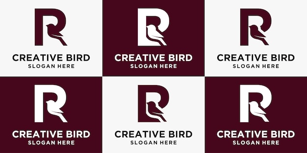 Vector vogel logo vogel logo ontwerp met het concept van de letter r met verloopkleuren