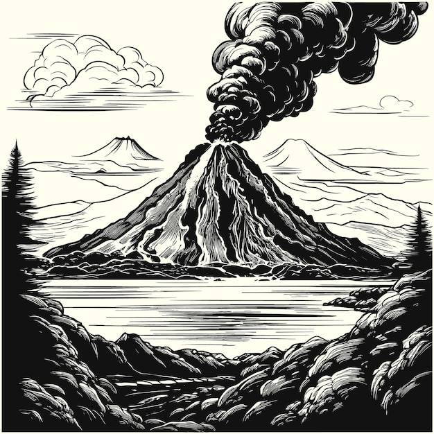 Vector volcano spewing lava sketch hand drawn in doodle style vector illustration