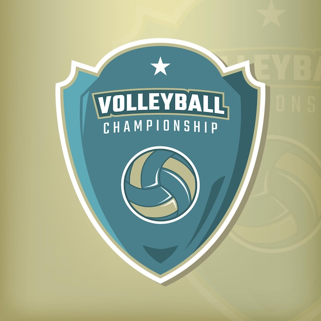 Vector volleyball championship logo with shield and dark green background