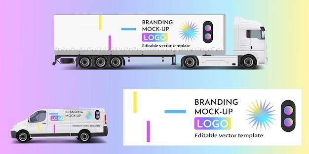 Vector vrachtwagen levering mockup met grafisch ontwerp voor branding en corporate identity