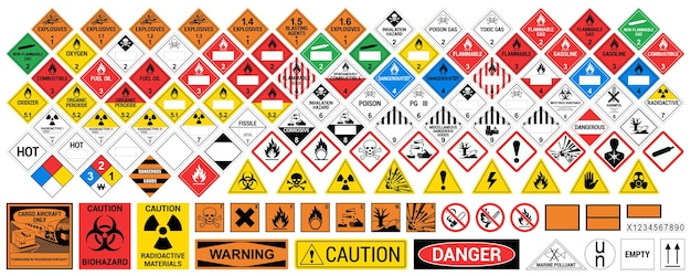 Vector waarschuwingsborden voor gevaarlijke stoffen Globally Harmonized System waarschuwingsborden Alle klassen Hazmat geïsoleerde borden