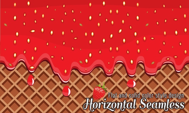 Vector Wafer and strawberry jam flowing horizontally seamless