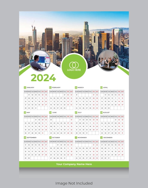 Вектор Календарь векторной стены 2024 года