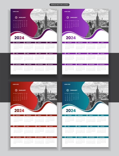 Vector Wall Calendar Design Template 2024