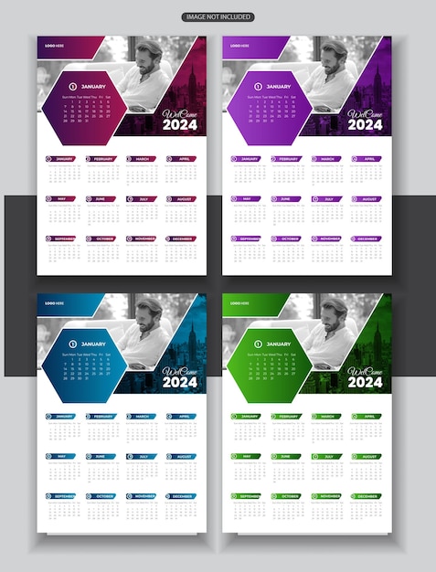 Vector Wall Calendar Design Template 2024