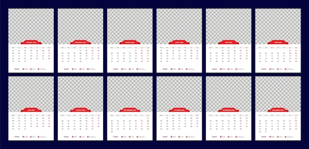 Vector wall calendar template 2024