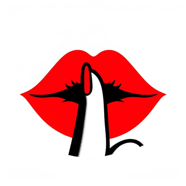 Vector vector warning sign with finger on red lips logo