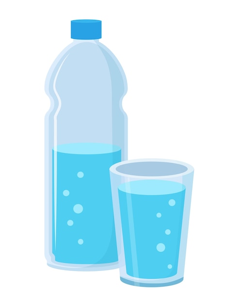 vector of water bottle and glass isolated on white background