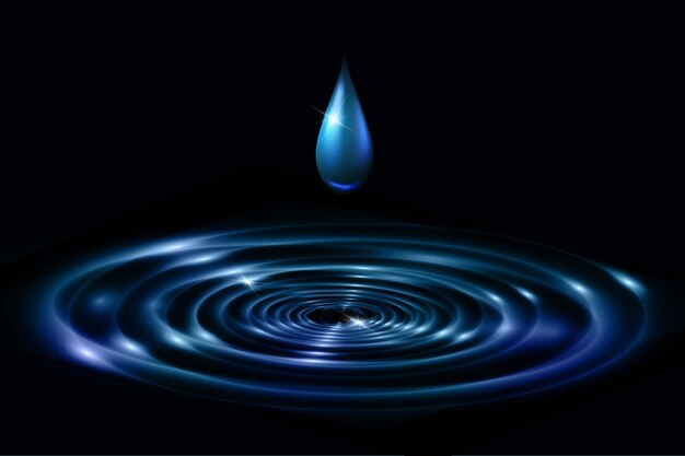 Вектор Векторный фон капли воды реалистичные синий всплеск поверхности волны воды от капли